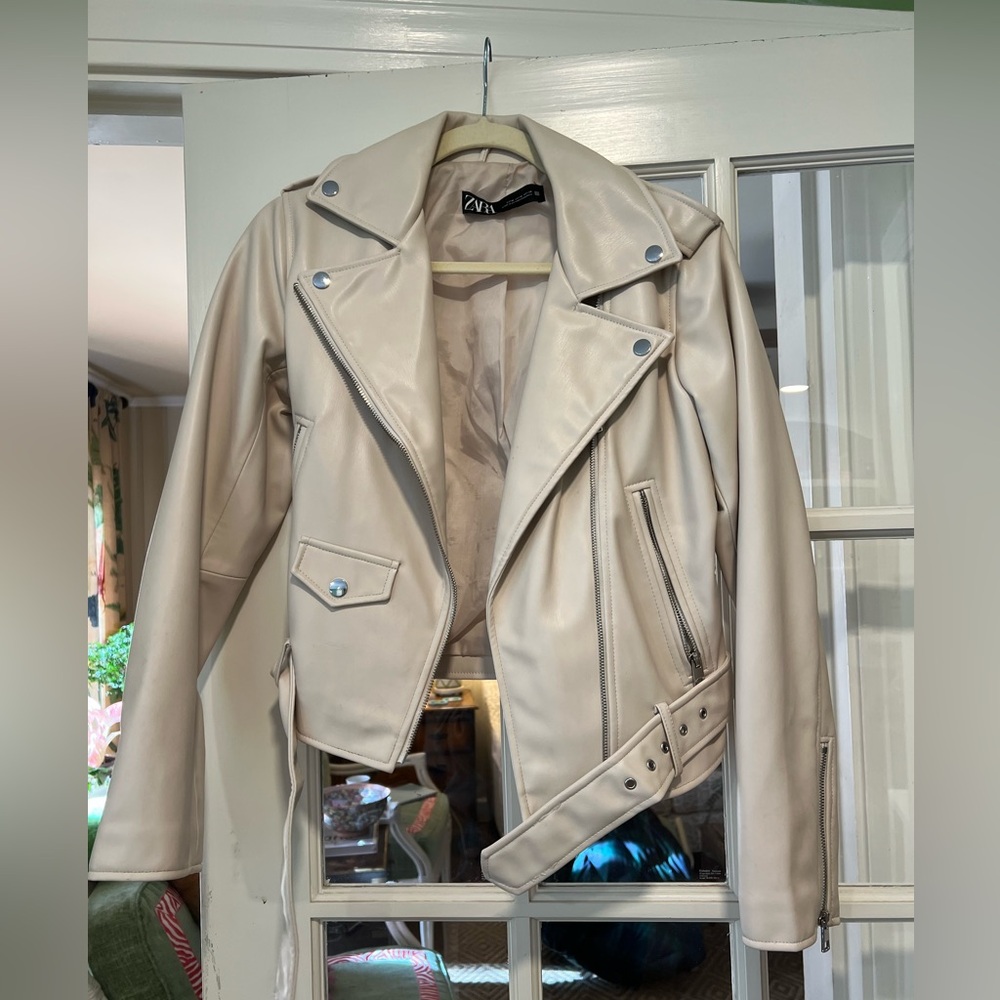 Zara moto biker jacket faux leather cream - Picture 3 of 3